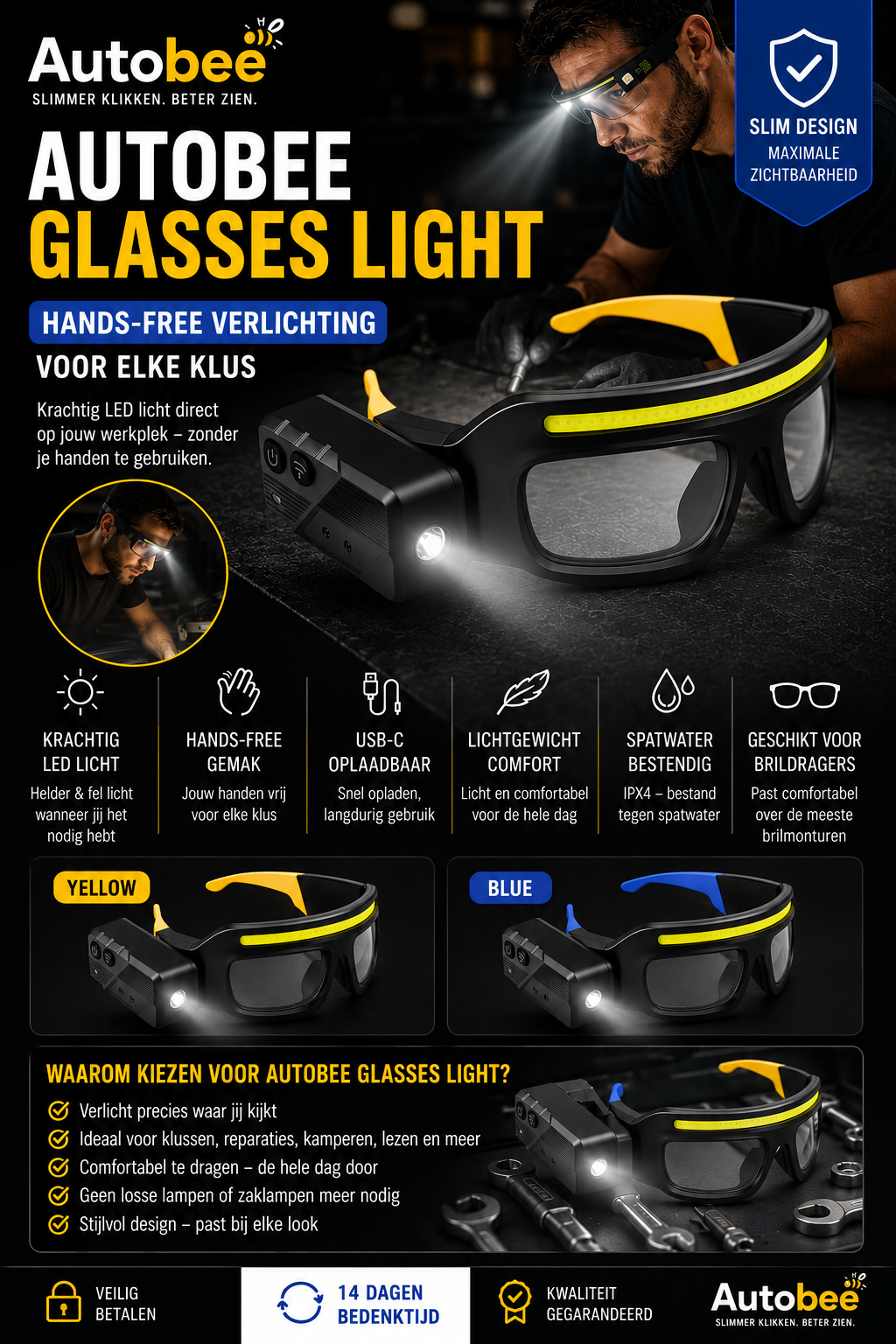 Autobee VisionLight – Multifunctionele Brillenlamp